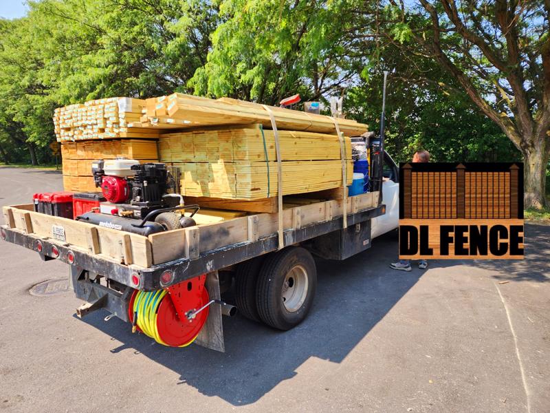 DL Fence truck loaded with fencing materials in Plainfield, IN