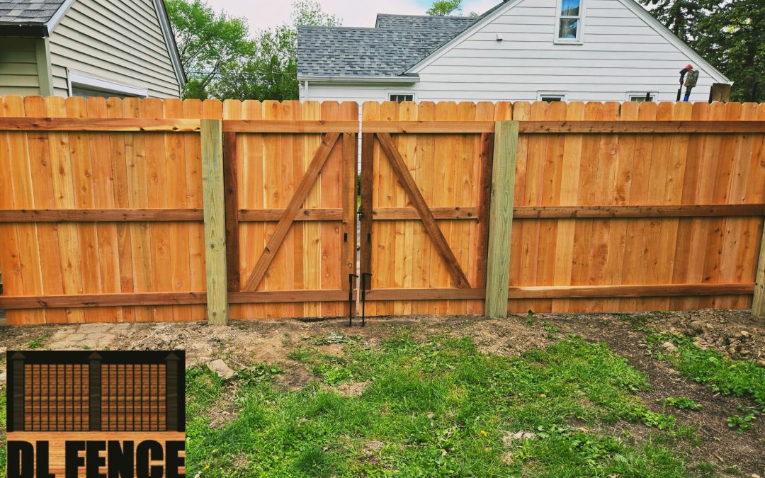 Double wood gate privacy fence installed by DL Fence in Indianapolis, Indiana